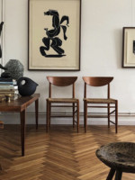 Chaise de salle à manger en bois de frêne massif de style nordique moderne italien vintage, avec siège en corde tressée