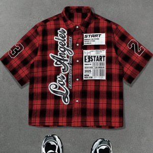 <span class=keywords><strong>Chemise</strong></span> à manches courtes pour <span class=keywords><strong>homme</strong></span>, personnalisée, transfrontalière, tendance, confortable, à imprimé écossais, séchage rapide, col à revers - Product Image 3