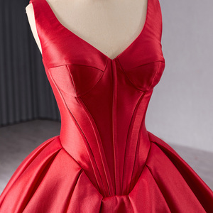 Robe de soirée élégante et modeste en satin rouge sans manches de haute qualité pour femme, vente chaude, vente en gros Rsm241068 - Product Image 3