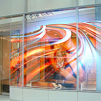 Panel de señalización digital con pantalla LED transparente, pantalla LED flexible para publicidad LED delgada y adhesiva