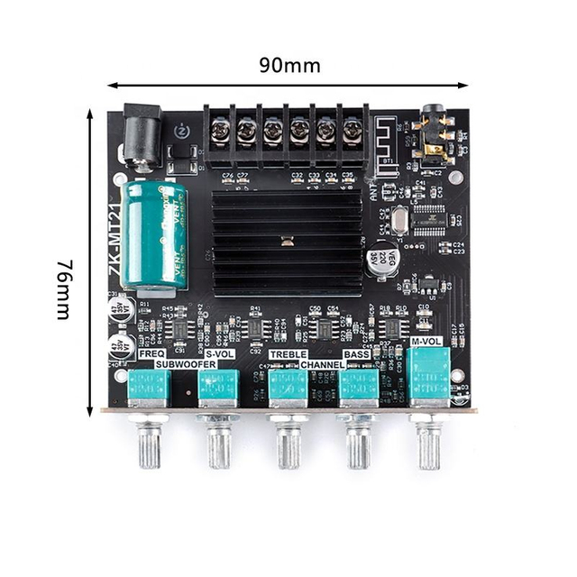 ZK-MT21 50W*2+100W BT Digital Power Amplifier Board Subwoofer 2.1 Channel 12V-24V Audio Power Amplifier
