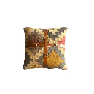 Handwoven Wool Jute <b>Cushion</b> with Leather Belt Designer Decorative Pillow for Contemporary Interior Decoration - Product Image 4