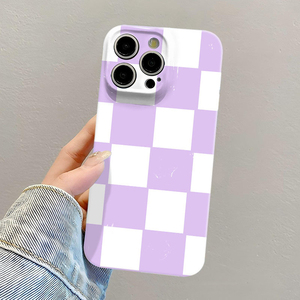 Cover per Cellulare in PC Rigido con Stampa Fotografica a Reticolo Viola e Bianco per iPhone 8 X Xr Xs 11 12 13 14 15 16 17 Pro Max - Product Image 3