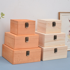 <b>Pine</b> Wood Jewelry <b>Box</b> Rectangle 22.5X22.5X10Cm Handmade Storage <b>Box</b> For Gift Packaging - Product Image 1