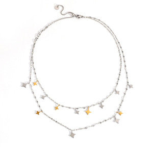 Collier superposé en acier inoxydable avec pendentif étoile, chaîne de clavicule or et argent, style élégant - Product Image 4