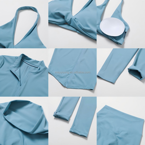 Set Sportivo da Donna 4 Pezzi Slim con Reggiseno Halter Beauty Back e Pantaloncini per Yoga <span class=keywords><strong>Outfit</strong></span> da Corsa all'Aperto Palestra Fitness Inverno - Product Image 3