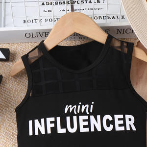 यूरोपीय अमेरिकी ग्रीष्मकालीन लड़कियों की गंध बच्चों के सूट आस्तीन के सूट आस्तीन रहित मुद्रित पत्र जैकेट गर्दन बटन - Product Image 5