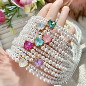 Collares de perlas de doble capa <span class=keywords><strong>para</strong></span> mujer, collar de corazón de cristal colorido elegante, joyería bonita, collar fino, nuevo - Product Image 1