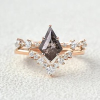 Bague de fiançailles en argent sterling 925 plaqué or rose, sertie de 6 griffes, avec quartz naturel véritable rutilé noir taille cerf-volant