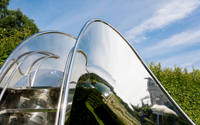 Équipement de terrain de jeu en métal moderne, toboggan de piscine, statue de jardin, décoration de cour, sculpture extérieure en acier inoxydable
