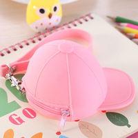 Dompet koin topi baseball warna permen kartun lucu, gantungan kunci mini, dompet wanita silikon