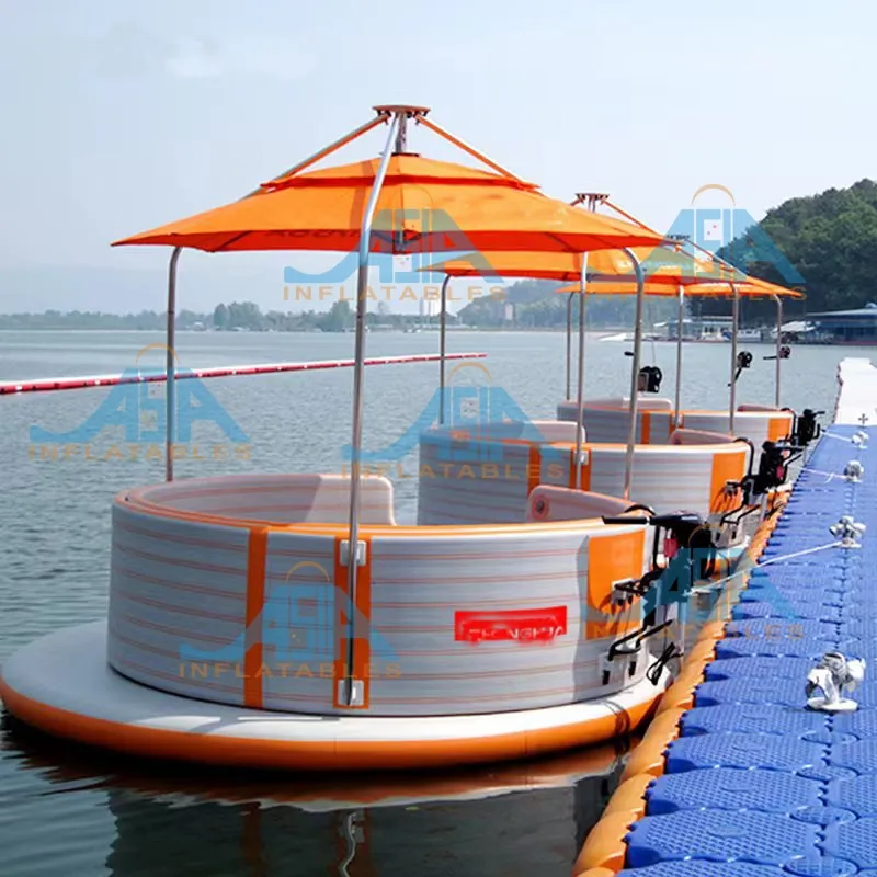 Barco a motor inflável DWF plataforma flutuante de água com ponto de gota para donuts mágicos