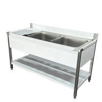 Fournisseur chinois de table de lavabo à deux compartiments en acier inoxydable pour cuisine extérieure, pour restaurant/ferme