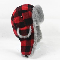 Gorro de Invierno Unisex Estilo Ruso, Gorro de Trampero a Cuadros Rojos, Gorro de Aviador con Forro de Piel Sintética Marrón