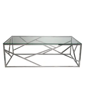 モダンな新しいデザインのリビングルームティーテーブル長方形強化ガラスステンレス鋼コーヒーテーブル