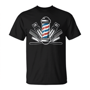 Camiseta Barber Pole para Hombre, Corte Clásico, Cuello Redondo, Manga Corta, Diseño de Barbería, Impresión Serigráfica, Ropa Promocional - Product Image 2