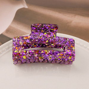 Pinces à cheveux élégantes en acrylique haut de gamme, style coréen, carrées, à sequins scintillants, pour fêtes, vente en gros, accessoires pour femmes - Product Image 4