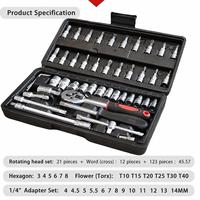 TEBAK – Kit de tournevis à cliquet compact 46 pièces, ensemble de clés à dégagement rapide multifonction pour réparation automobile, jeu de douilles combinées