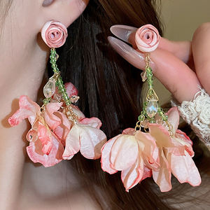 ต่างหูคริสตัลรูปดอกไม้เข็มสีเงินต่างหูรูปหัวใจสำหรับเด็กผู้หญิงต่างหูรูปหัวใจสีเงินสำหรับฤดูร้อนต่างหูสำหรับเด็กผู้หญิง - Product Image 1