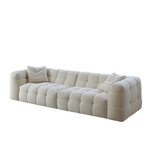 Modern minimalist <b>sofa</b>, retro cream style lamb fleece 3-seater straight couch <b>for</b> small living rooms - Product Image 5