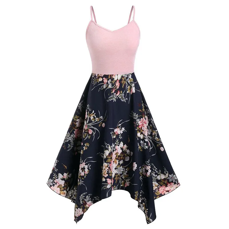 New Fashion Summer Floral Print Chiffon sleeveless Asymmetric Dress For Womens Daily Wearing Dating