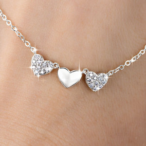 Collier pendentif en forme de cœur triple, romantique pour la Saint-Valentin, en moissanite de couleur <span class=keywords><strong>D</strong></span>, VVS1, collier ras du cou, chaîne claviculaire, pour femmes - Product Image 4