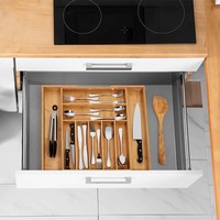 Grand organisateur de couverts en bois de qualité supérieure, organisateur de tiroir extensible, plateau à couverts avec séparateurs pour ustensiles de cuisine