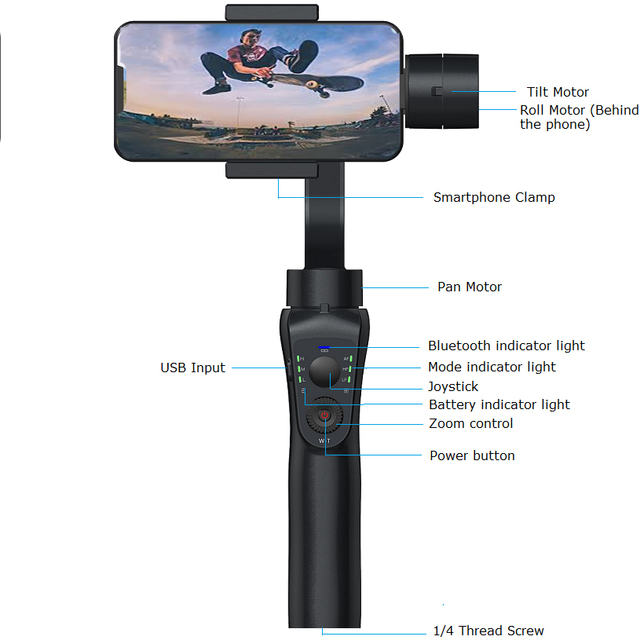3 Axis Handheld Smartphone &action Camera Gimbal Stabilizers with Large Movement