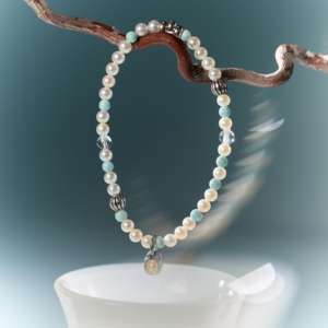 Роскошный браслет из серебра 925 пробы с натуральным белым хрустальным жемчугом, агатом, бирюзой и золотым покрытием — подарок для мира и удачи - Product Image 6