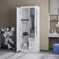 Armoire à vêtements haute brillance de 800mm, armoire de chambre à coucher avec miroir, armoire de rangement, armoire 2 portes, armoires blanches, chambre à coucher