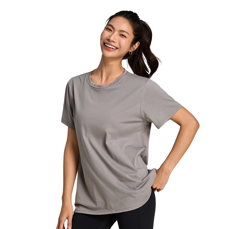 Cotton Loose T-shirt Summer Cool Quick-dry Sports Top Women Solid Color Short-sleeve Yoga Fitness Wear