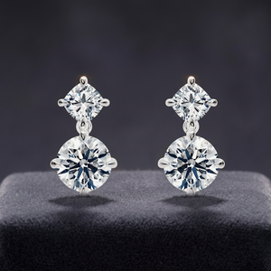 Boucles d'oreilles en or blanc avec diamants ronds et taille coussin, pour soirée, bijoux de luxe de créateur - Product Image 3