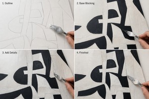 Grandes Peintures Abstraites Acryliques Artisanales Bohèmes Minimalistes Marron Noir Géométriques Wabi Sabi Décoration Murale sur Toile Encadrée - Product Image 3