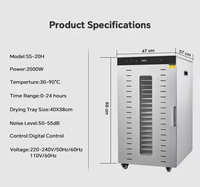 Fabrieksleverancier Groothandel 20 Trays Voedseldroogmachine Leverancier Fruit Groenten Gedroogd Vlees Dehydrator Voedseldehydrator