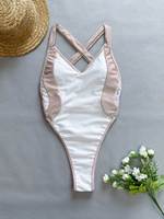 Patchwork Dames Strandkleding Bodysuit Cross Bandage Back Sport Fitness Eendelig Damesbadpak Badpak
