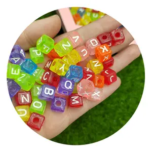 Jewelry Making Transparent Colorful Square Cube White English Alphabet Acrylic Letter Bulk Beads Wholesale