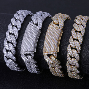 Pulsera de Cadena Cubana de Doble Hilera NUOYA de 13 mm, Chapada en Oro Blanco, Joyería Hip Hop, Cierre de Caja Curvo, Pulsera de Zirconia, Estilo Rapero - Product Image 5