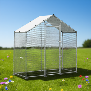 Gallinero Metálico Grande de 6.6 x 3.3 x 6.6 Pies con Techo a Dos Aguas, Jaula para Aves de Corral con Acceso Interior para Patio Trasero Exterior - Product Image 2