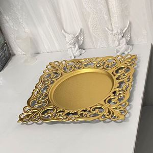<b>Large</b> Gold Glitter Transparent Plastic Fruit <b>Plate</b> for Hotel Wedding Party Decor for Spray Paint Craft Foreign Dishes <b>Plates</b> - Product Image 2