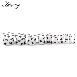 Alisouy 2 chiếc đồng hồ đo tai loe bằng acrylic màu trắng hình ngôi sao in hình Bông tai mở rộng dây căng da thịt trang sức cơ thể xuyên thấu - Product Image 5