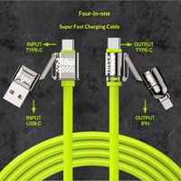 Câble de charge en silicone 4 en 1 240W, câble de charge multi USB, câble de charge USB 4 en 1, charge rapide pour téléphone, ordinateur portable, écouteurs