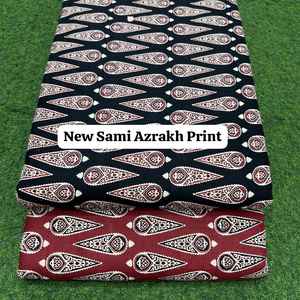 Tissu imprimé Sami Azrakh en pur coton indien, design artisanal traditionnel, texture douce, matière résistante à la décoloration pour les vêtements ethniques - Product Image 3