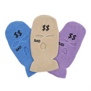 Passamontagna Hip Hop in Maglia con Logo <span class=keywords><strong>Sad</strong></span> & $$, Maschera Invernale da Sci a 3 Fori Multicolore, Vendita all'Ingrosso - Product Image 3