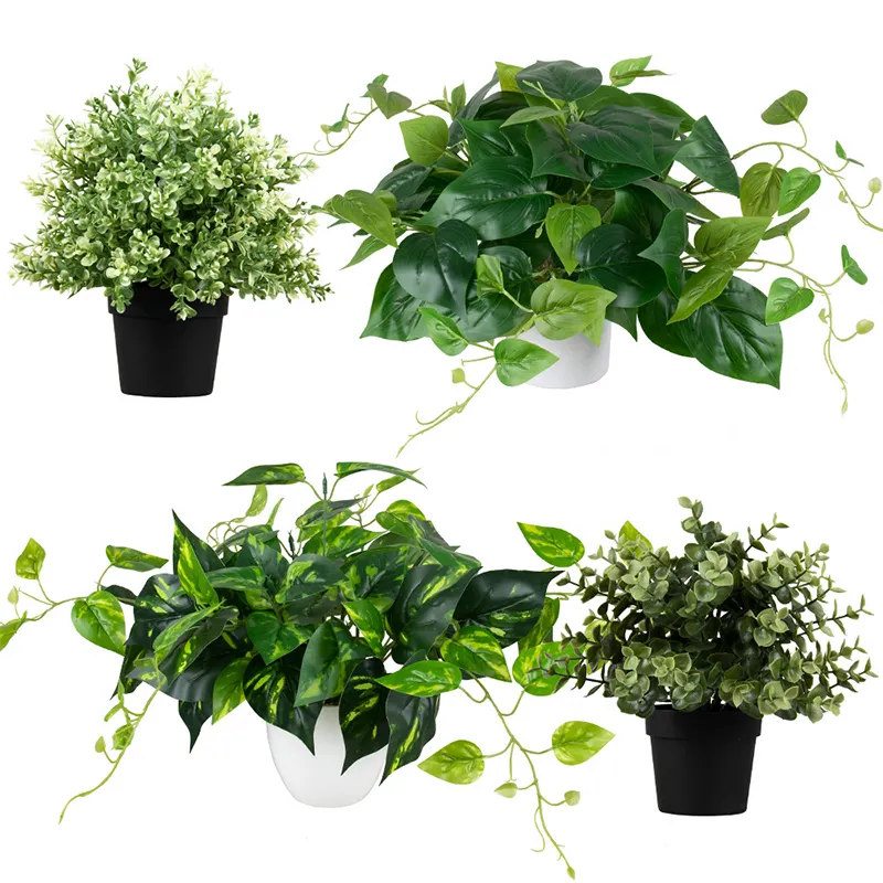 Top qualité mini en pot fausses plantes artificielles en plastique verdure feuilles d'eucalyptus pour la maison bureau bureau chambre décor