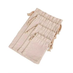 Sac en toile réutilisable de petite taille avec cordon de serrage, beige, pour le stockage du riz et des grains de café, avec logo - Product Image 4
