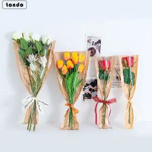 Tondo toptan çiçek çanta Kraft su geçirmez çiçek sarma kollu çiçek ambalaj için