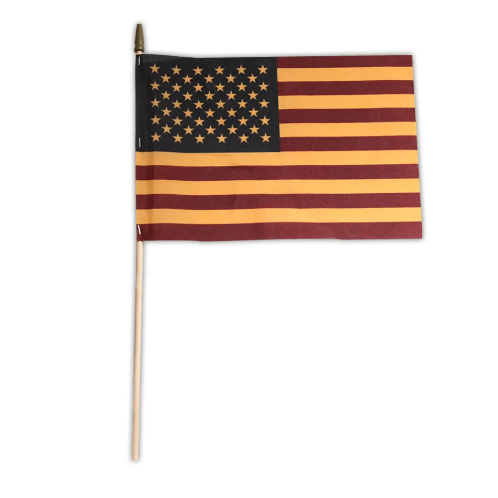 Bandiera Suppliers100 % Poliestere Su Misura 4 ''x 6'' Fans Piccolo Mano US Flag Stampato American Bastone Bandiera con palo di legno