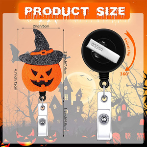 Clips/llaveros retráctiles de fieltro con temática de Halloween, con tiradores, con diseños de calabazas, fantasmas, arañas, brujas, y - Product Image 5
