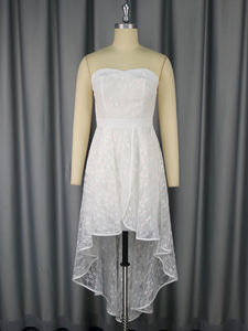 Robe de mariée moderne sans manches en dentelle, bustier, coupe trapèze asymétrique, élégante, avec traîne brosse, 100% polyester, pour demoiselle d'honneur - Product Image 4