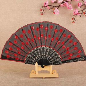 White Handle Fabric Printed Plastic <b>Hand</b> <b>Fan</b> Portable DIY Style for Business Gifts or Parties Model Pattern on Bamboo - Product Image 1